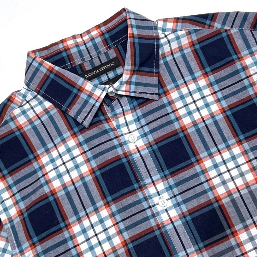 Banana Republic Mens Slim Fit Plaid Long Sleeve Button Down Shirt Size M Navy